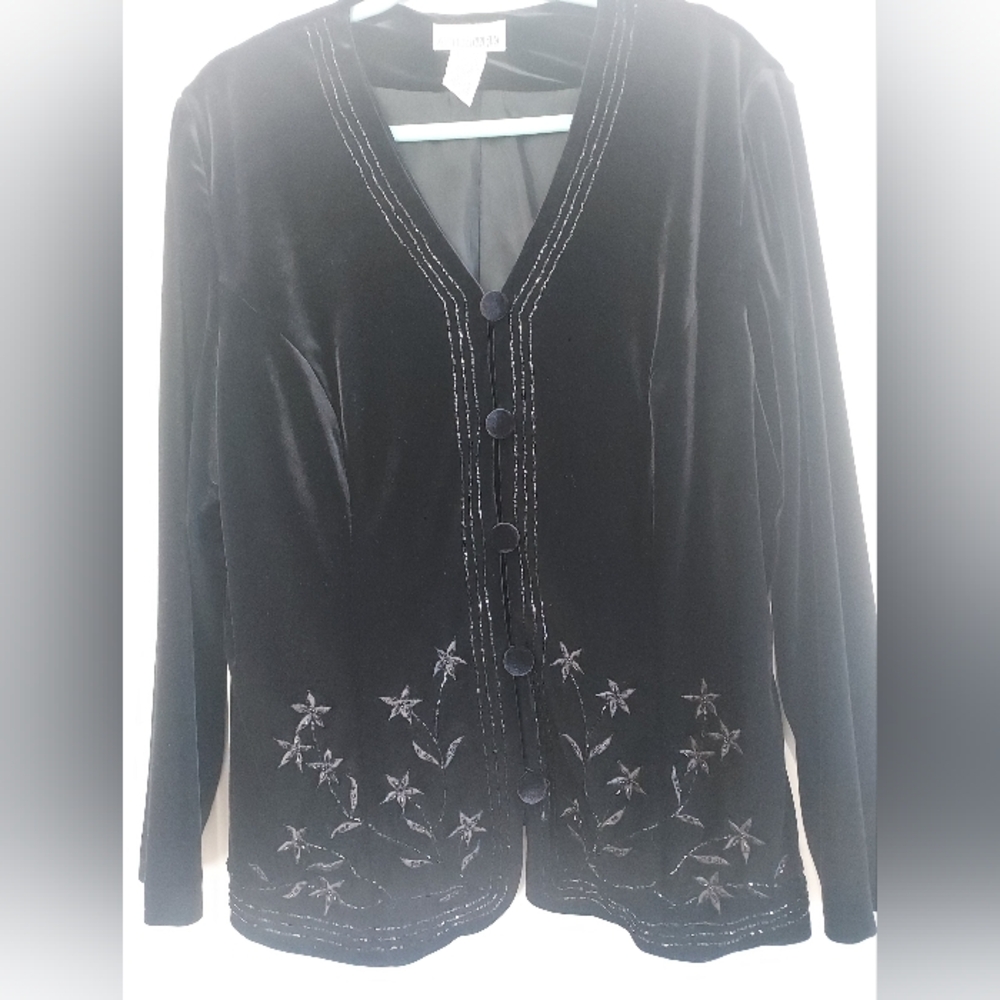 VINTAGE Black Velvet Embellished Jacket